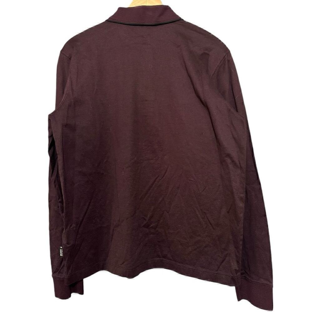 Boss Hugo Boss Mens Size S Plum Black Micro Stripe Cotton Long Sleeve Polo Shirt - Picture 4 of 9
